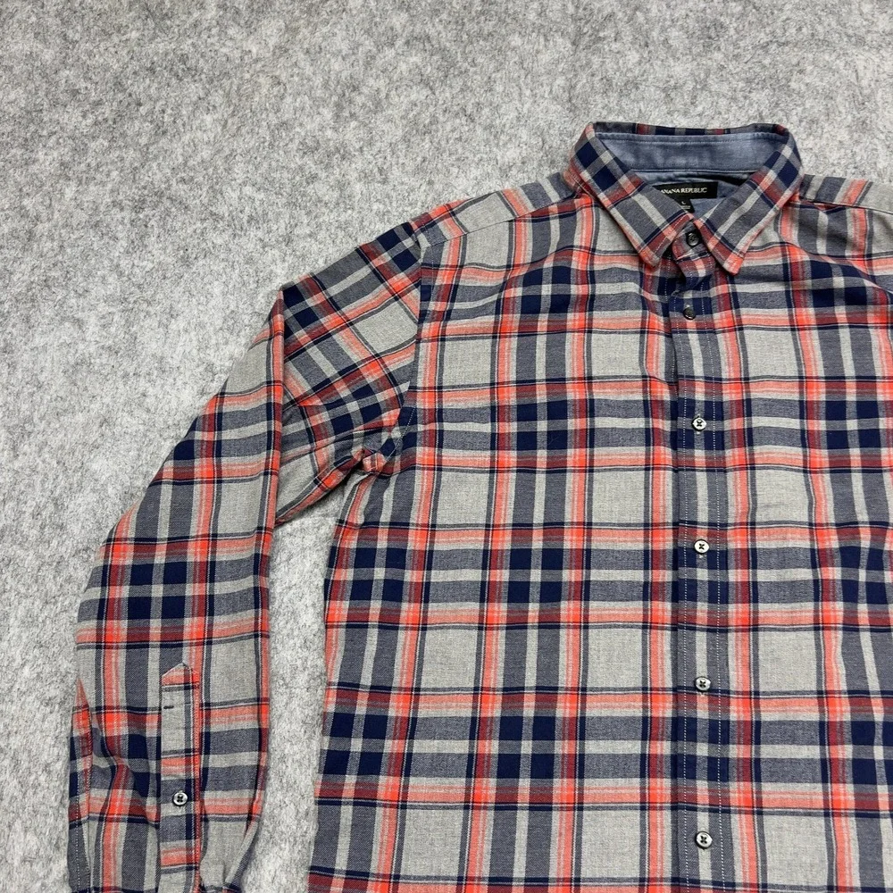 Banana Republic Shirt Mens Large Gray Red Plaid Button Up Casual Preppy Career